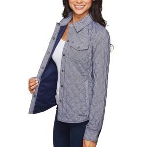 Marmot Riley Women's Quilted Snap Front Shirt Jacket Blue Gray Size Small